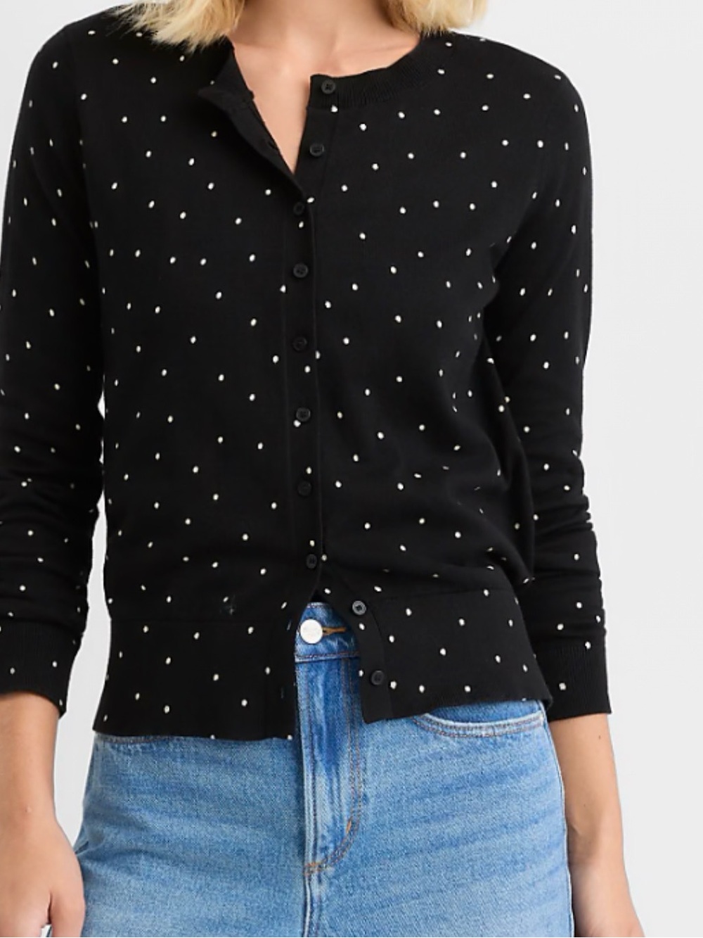 LOFT Black Cardigan with White Polka Dots — NWT